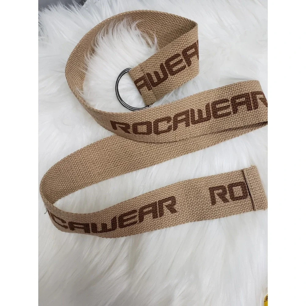 Roca Wear Woven Canvas Striped D Ring Belt Mens y2k hip hop vintage brown